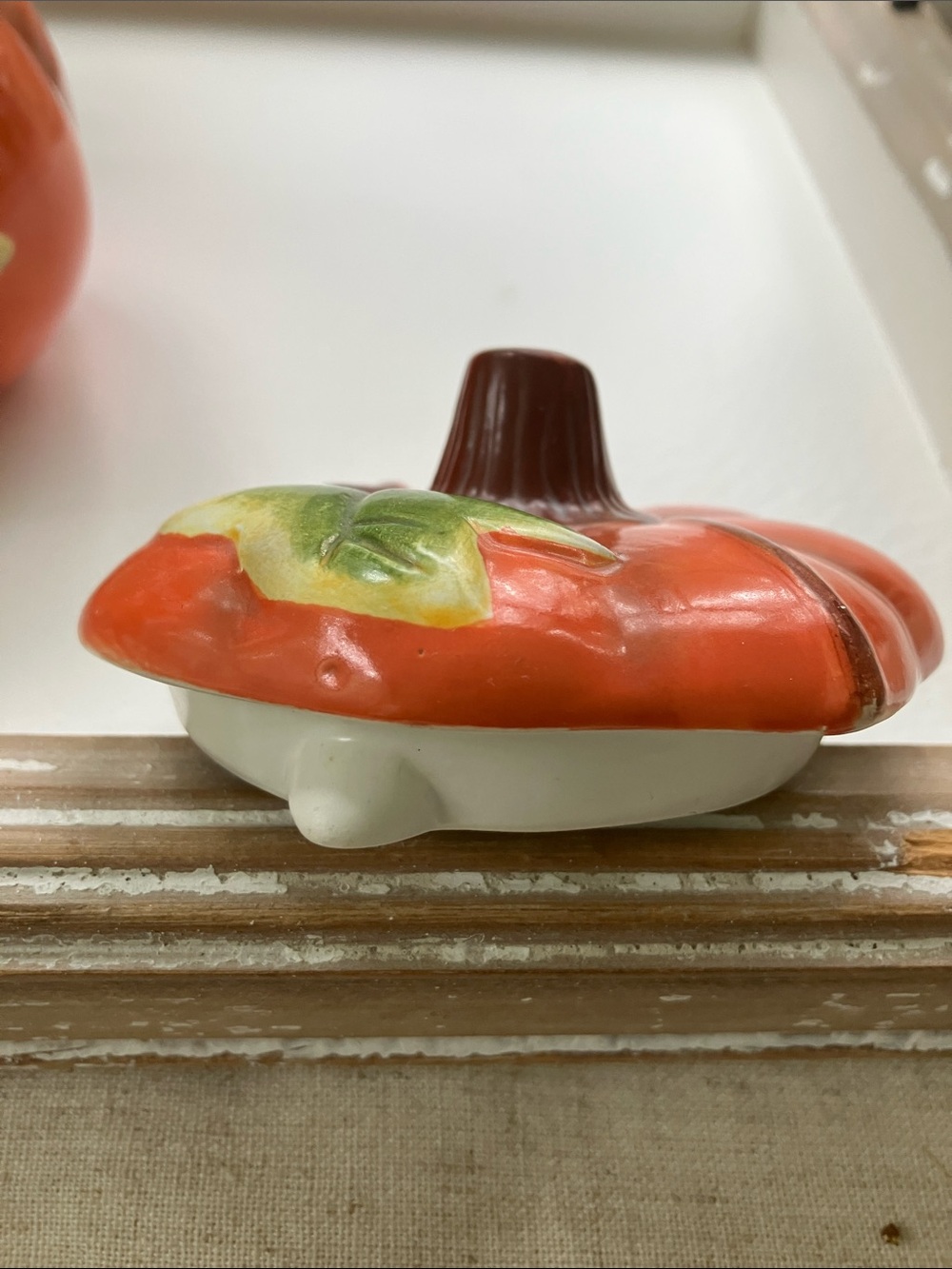Autumn Pumpkin Ceramic Tea Set – Orange with Green Leaf Accents - Picture 7 of 11